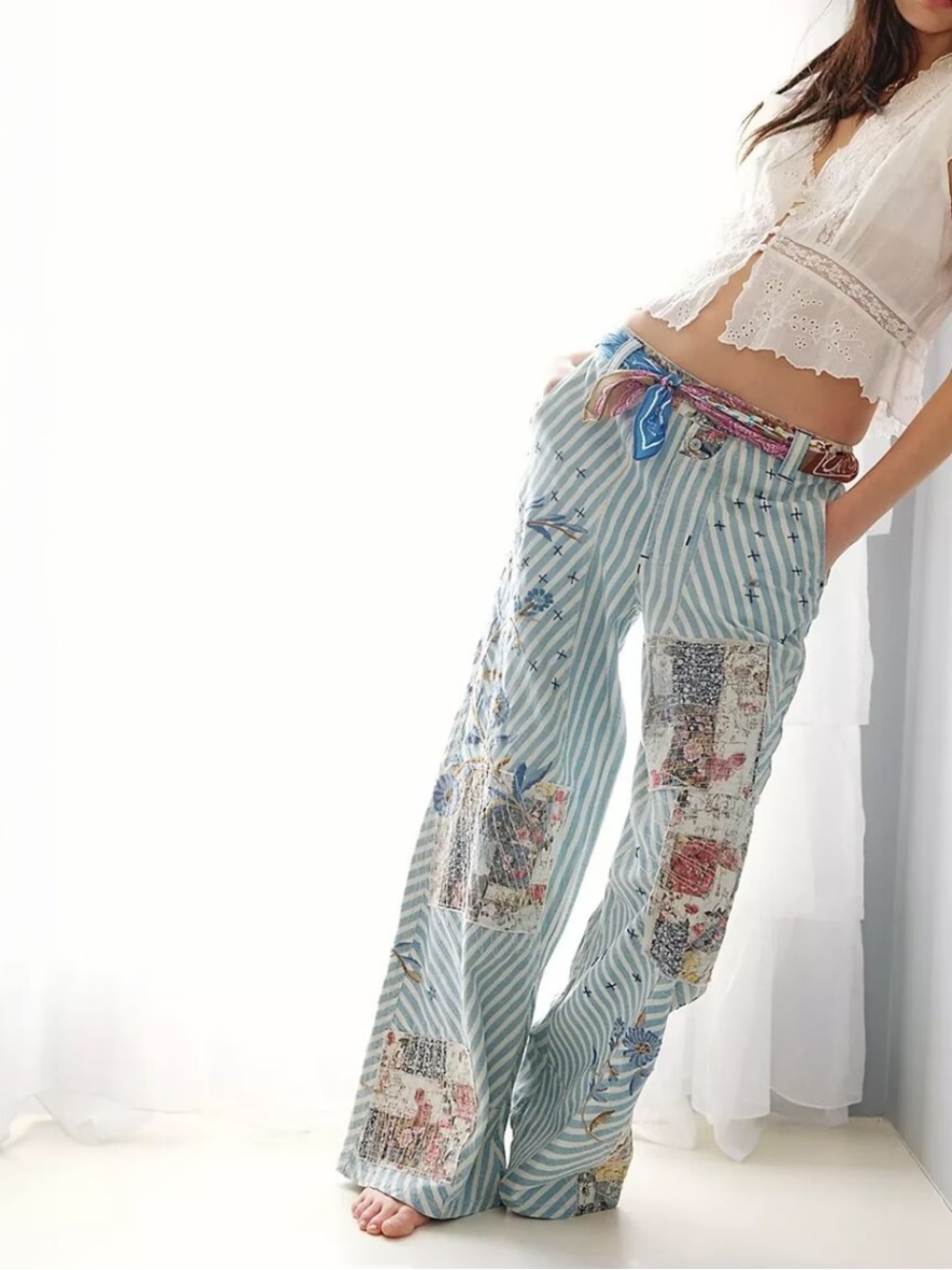 Free People We the Free Runyon Patched Pants-West Ridge Blue